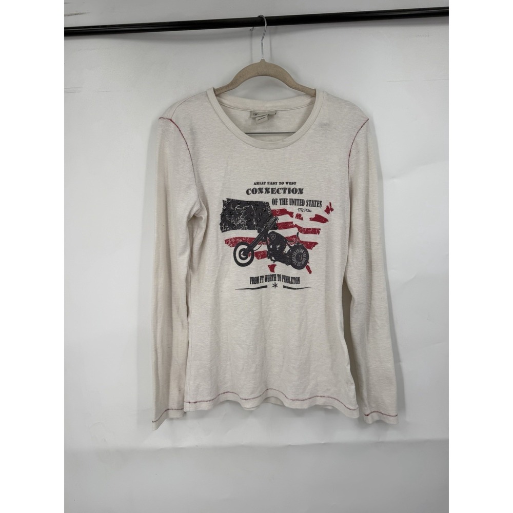 Ariat East To West Biker Embellished Long Sleeve Top Women L Ivory Moto Western